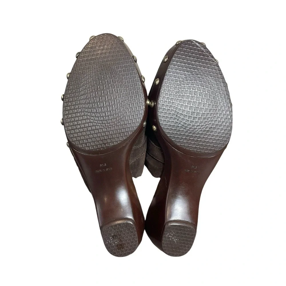 Stuart Weitzman Clogs Mule Brown Suede Sherpa Lined‎ Platform 9 Boho